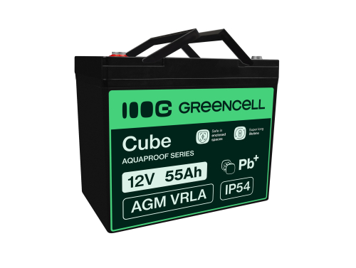 Green Cell CUBE AGM IP54 VRLA 12V 55Ah huoltovapaa akku leikkurin skootterin veneen pyörätuolin golfkärryyn