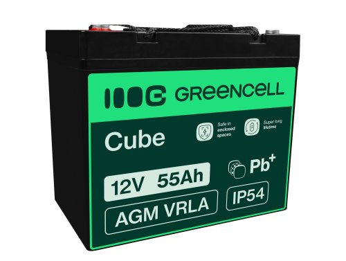 Green Cell® AGM VRLA 12V 55Ah huoltovapaa akku leikkurin skootterin veneen pyörätuolin golfkärryyn