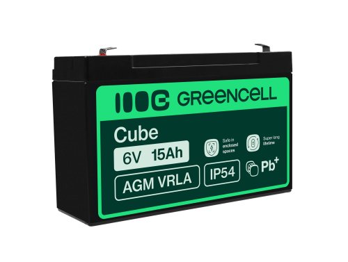 Green Cell® AGM VRLA 6V 15Ah huoltovapaa akku hälytysjärjestelmään, kassakoneeseen, leluihin, valvontaan, ilmaisimiin